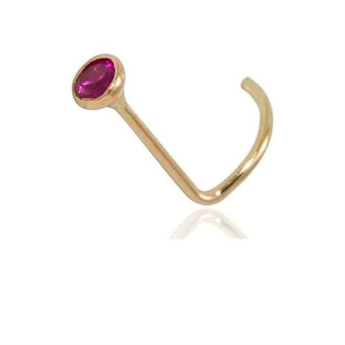 Piercing Pour Lobe Long Sur Tige AU750 Rubis – Or Jaune 18 Carats, Serti Solitaire