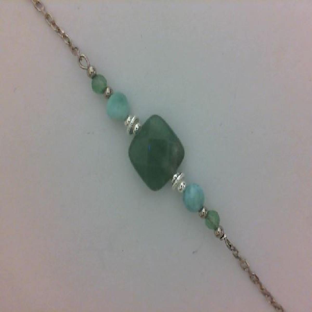 Bracelet Souple P.Couleur - Argent 925 - Aventurine - Longueur Réglable Pour Femme