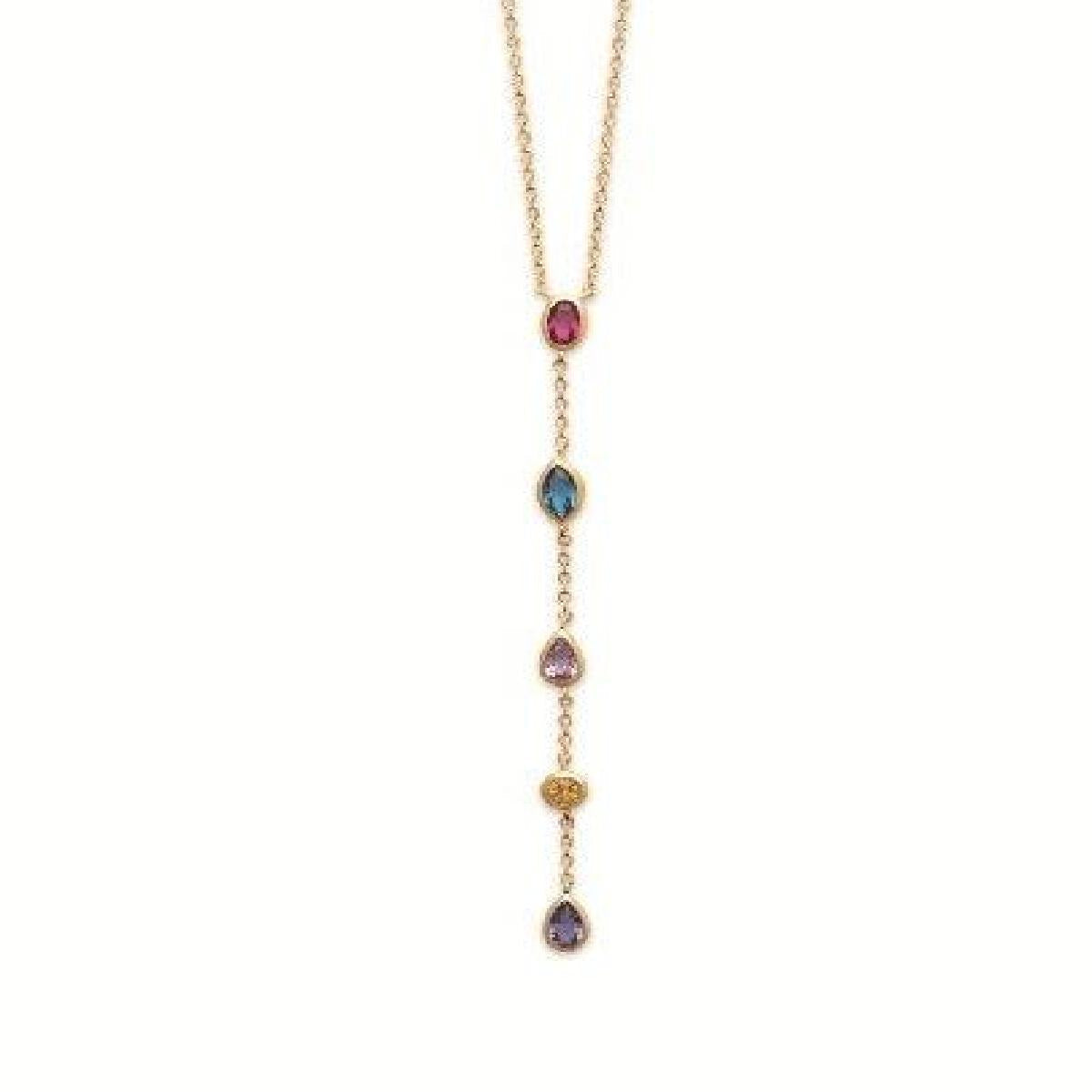 Collier En Y – Zirconium Coloré Multiforme Sur Plaqué Or Jaune 750/1000, Longueur 45 cm