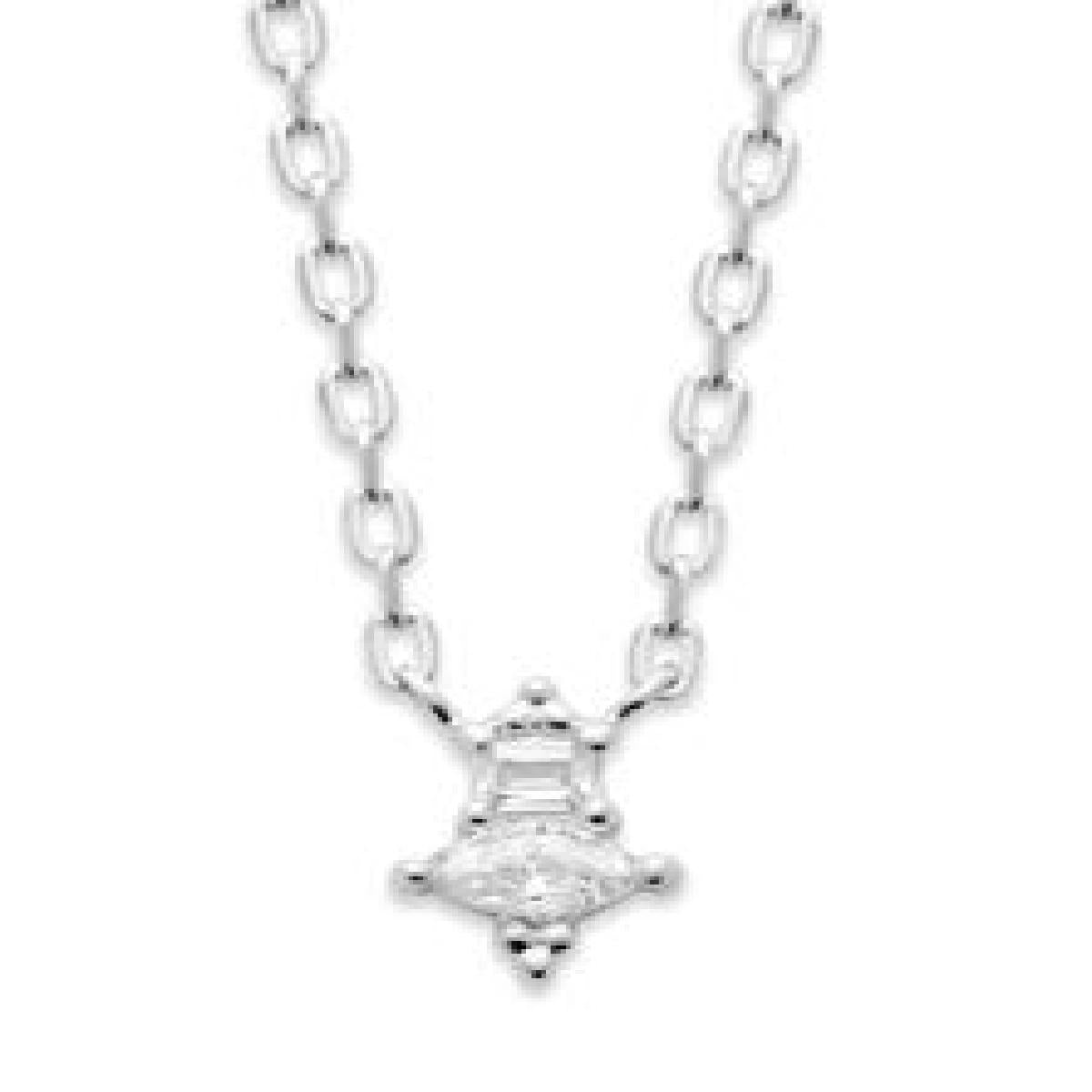 Collier Simple P Blanches Argent 925 Zirconium Longueur 45 cm Fabriqué en Atelier