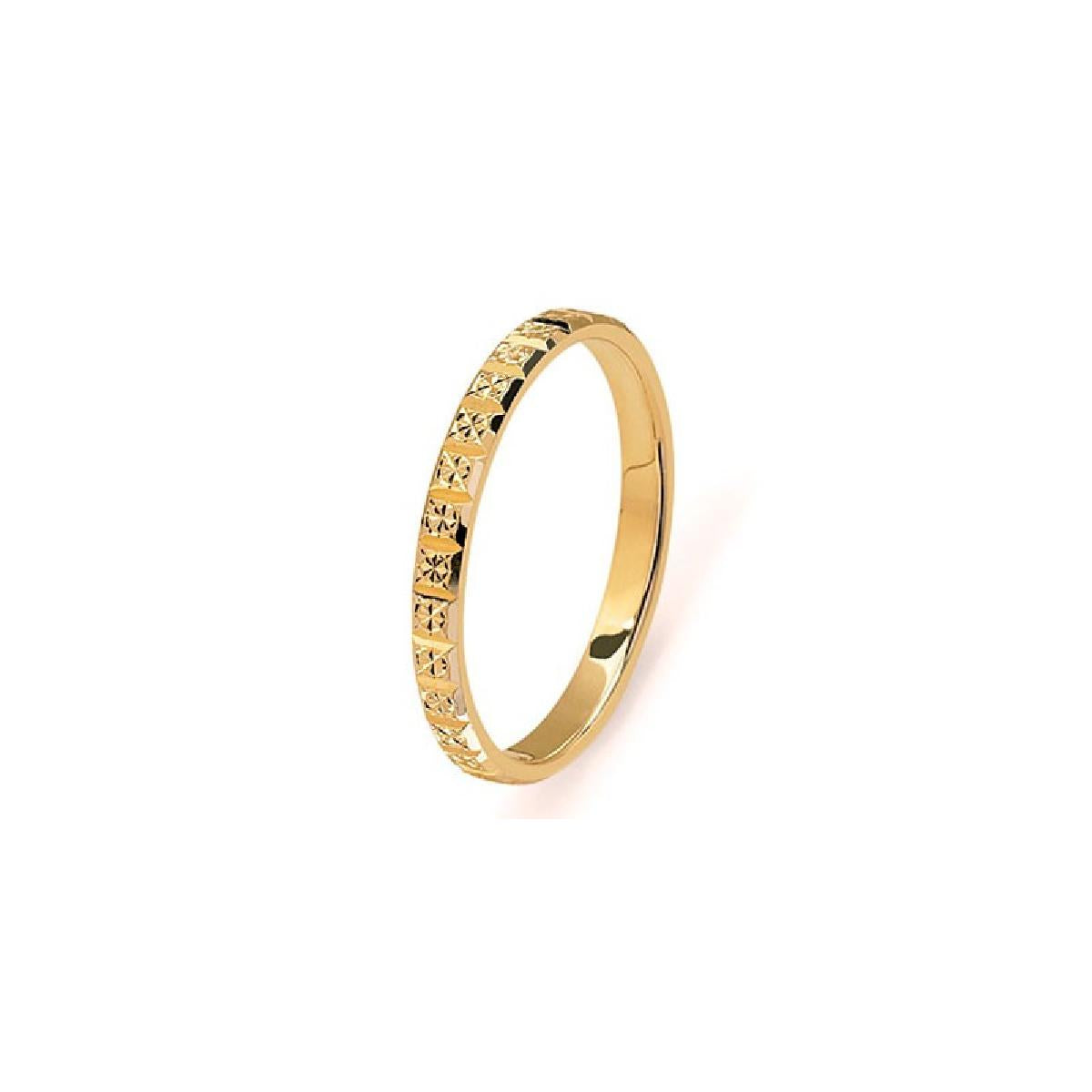 Alliances à Motifs AU750 Or Jaune 18 Carats Modèle Damier Torsadé Gravé Effilé Et Poli