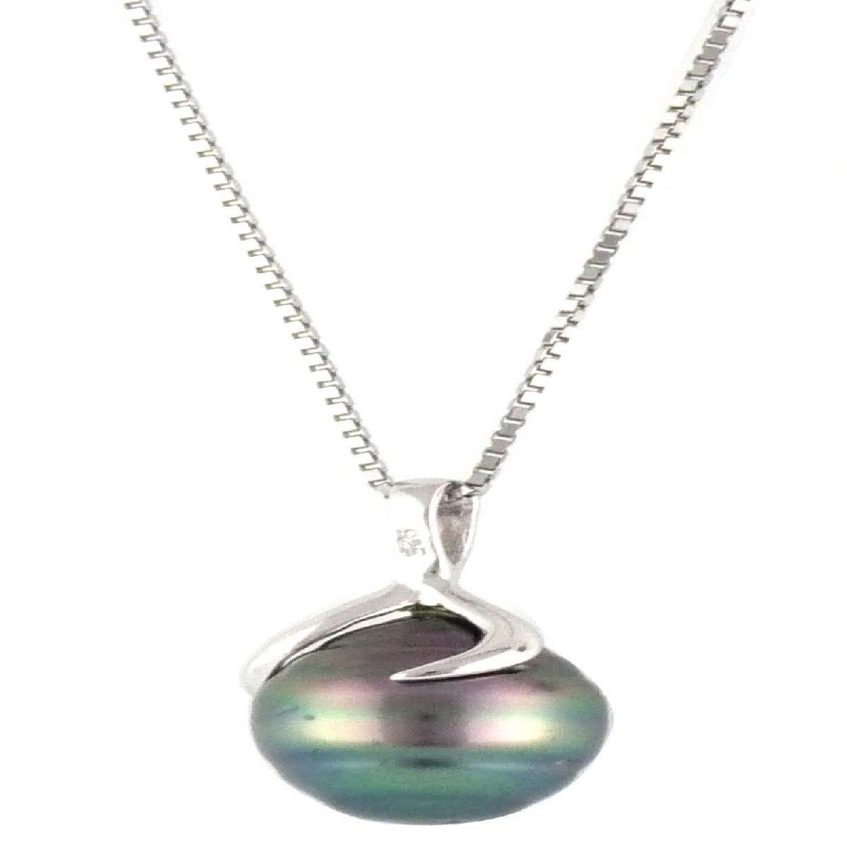 Collier AG925 Argent Rhodié 925/1000 Avec Perle de Tahiti Cerclée et Monture Délicatement Travaillée