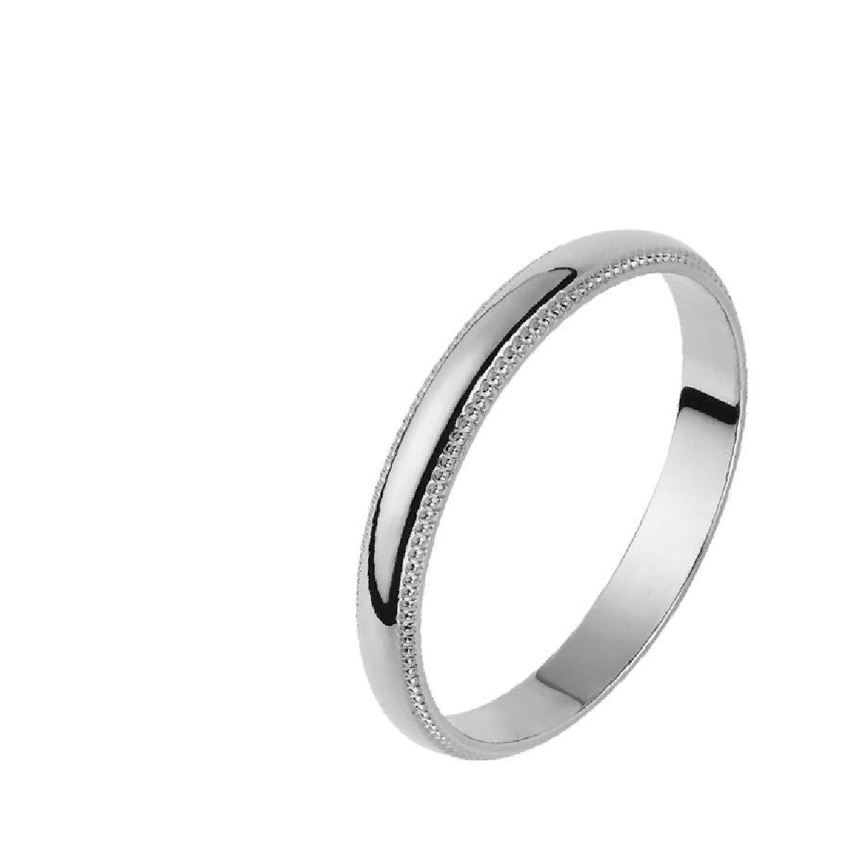 Alliances À Motifs Ruban Plat – Or Blanc Palladié 750/1000, Bords Perlés Délicats