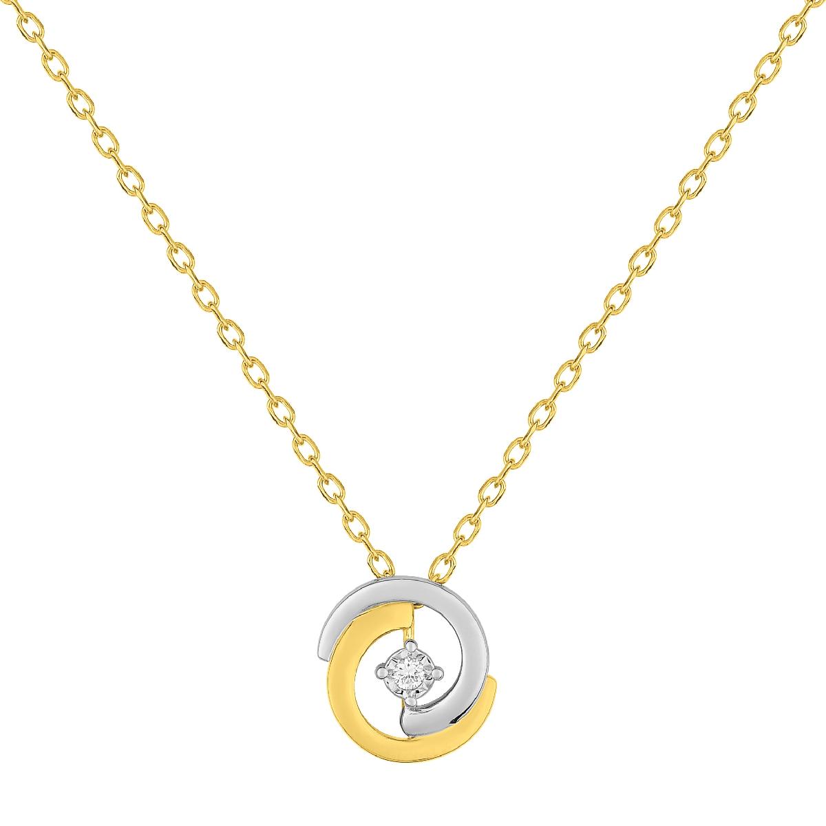 Collier Simple AU375 Or Jaune 9 Carats Diamant Serti Solitaire Longueur Standard