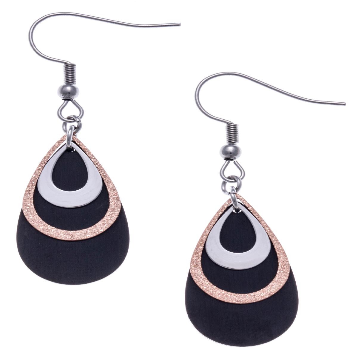 Boucles D'Oreilles Gouttes Superposées Trois Pièces Satinées Longueur 25 Mm – Acier