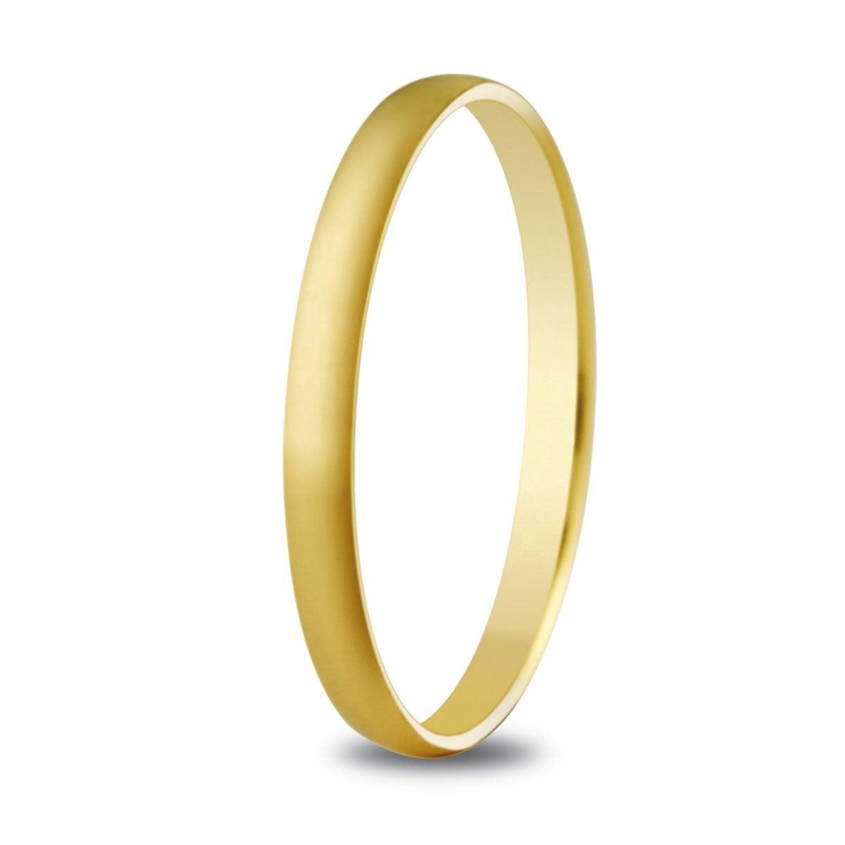 Alliances Lisses AU750 Or Jaune 18 Carats Largeur 2 Mm Intérieur Plat Demi Jonc Polie et Brillante
