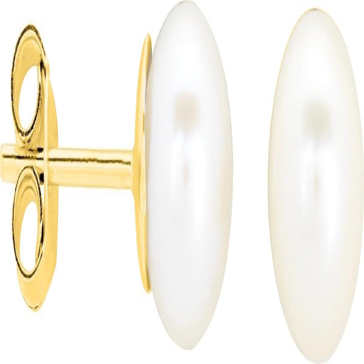Boucles d'oreilles Perles de Culture 7 mm Or Jaune Plaqué 3 Microns Fermoirs Poussettes Papillon