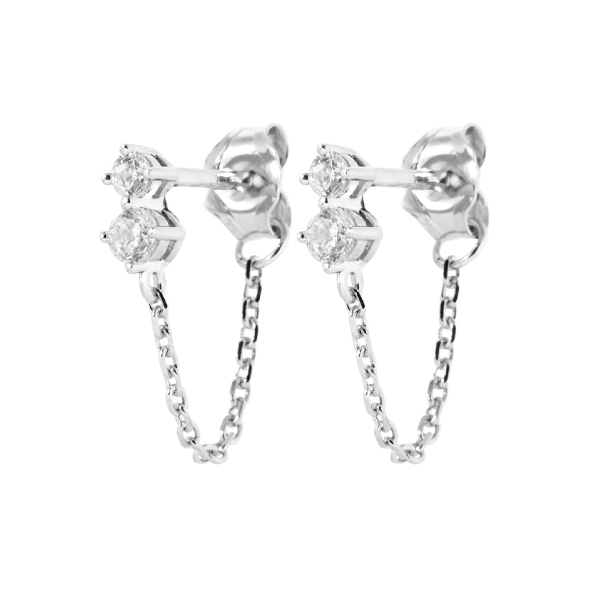 Bouces d'oreilles en argent rhodié avec chainettes intégrées et OZ
