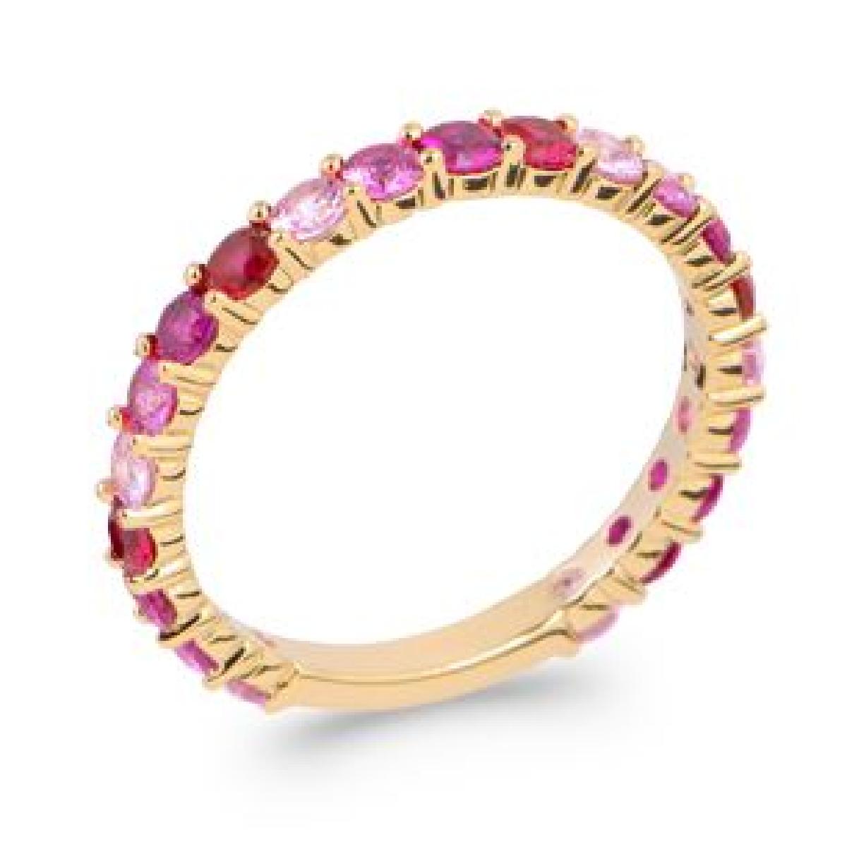 Bague Oxyde Teinté Rose Sertie Quatre Griffes Largeur 2 mm - Or Jaune 18 Carats Plaqué