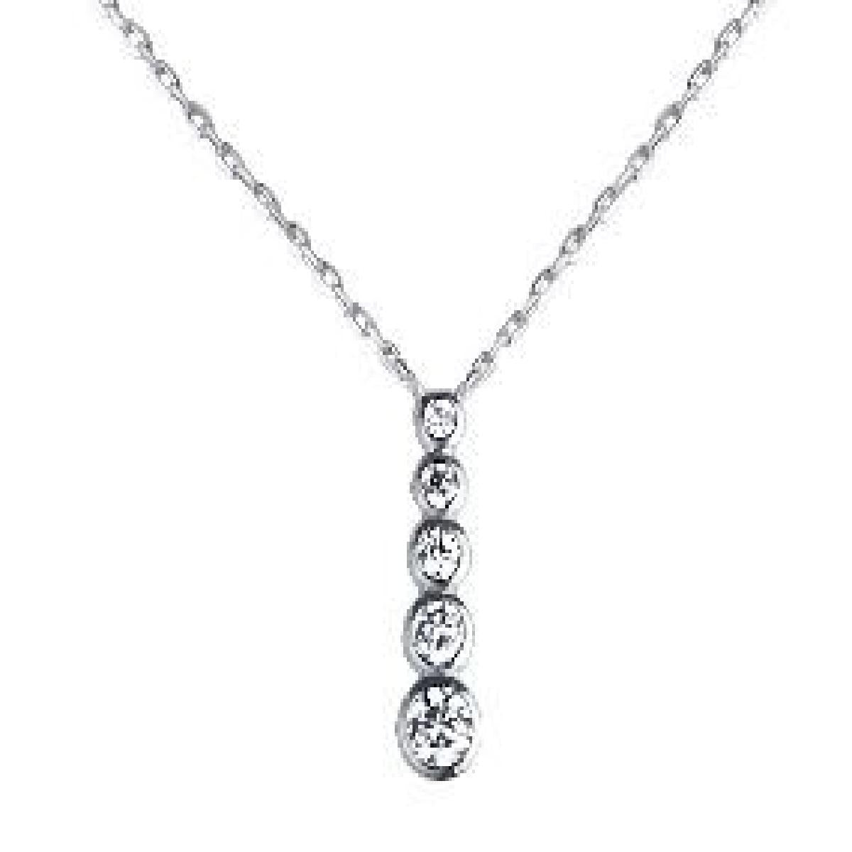 Collier Forçat AG925 Zirconium Argent Rhodié 925/1000 Maille Forçat Pendentif À Cinq Pierres