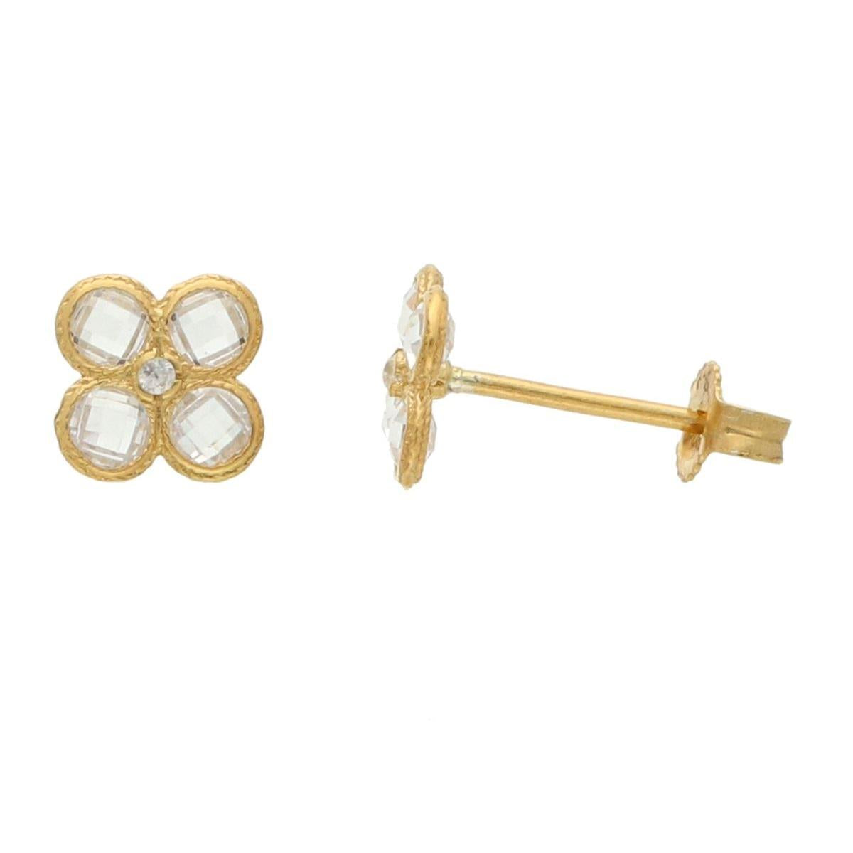 Boucles D'Oreilles AG925 Zirconium ALOÏZE Collection Florale Argent Doré Or 18 Carats