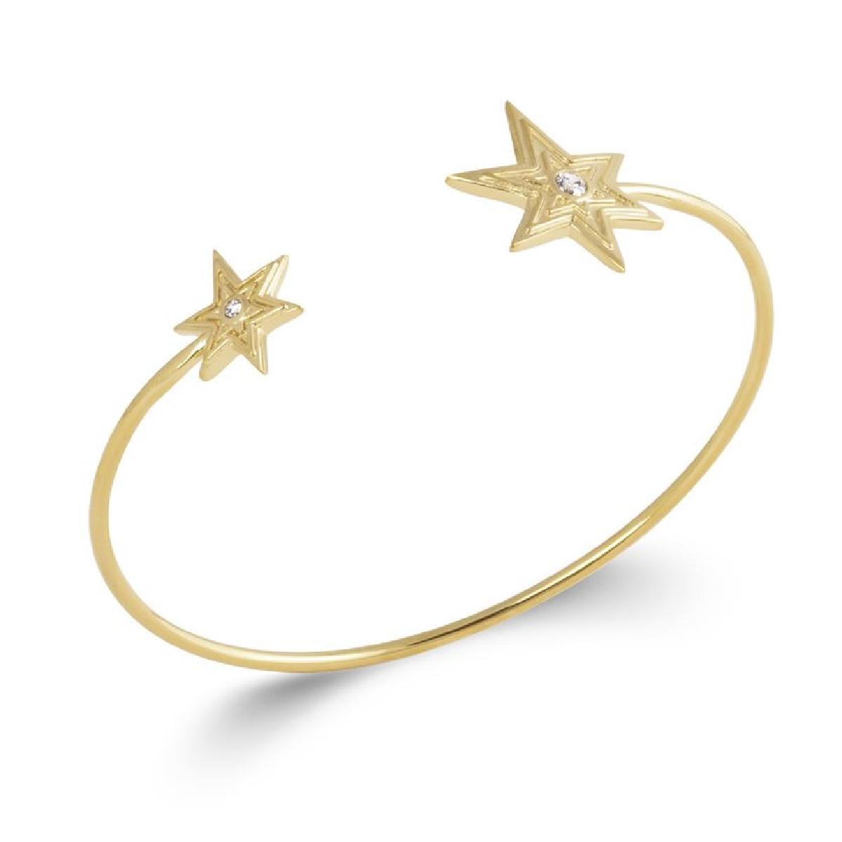 Bracelet Jonc À Extrémités Étoiles De Tailles Différentes Oxyde Brillant - Or Jaune 18 Carats