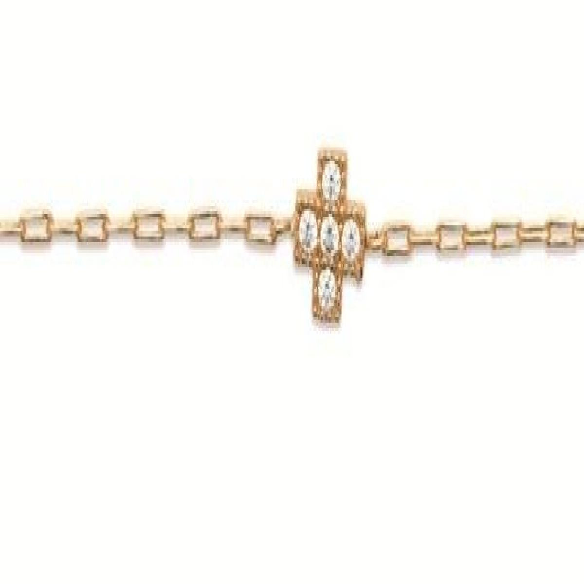 Bracelet Croix Perlée Sertie D'Oxyde De Zirconium Fin – Plaqué Or Jaune 3 Microns