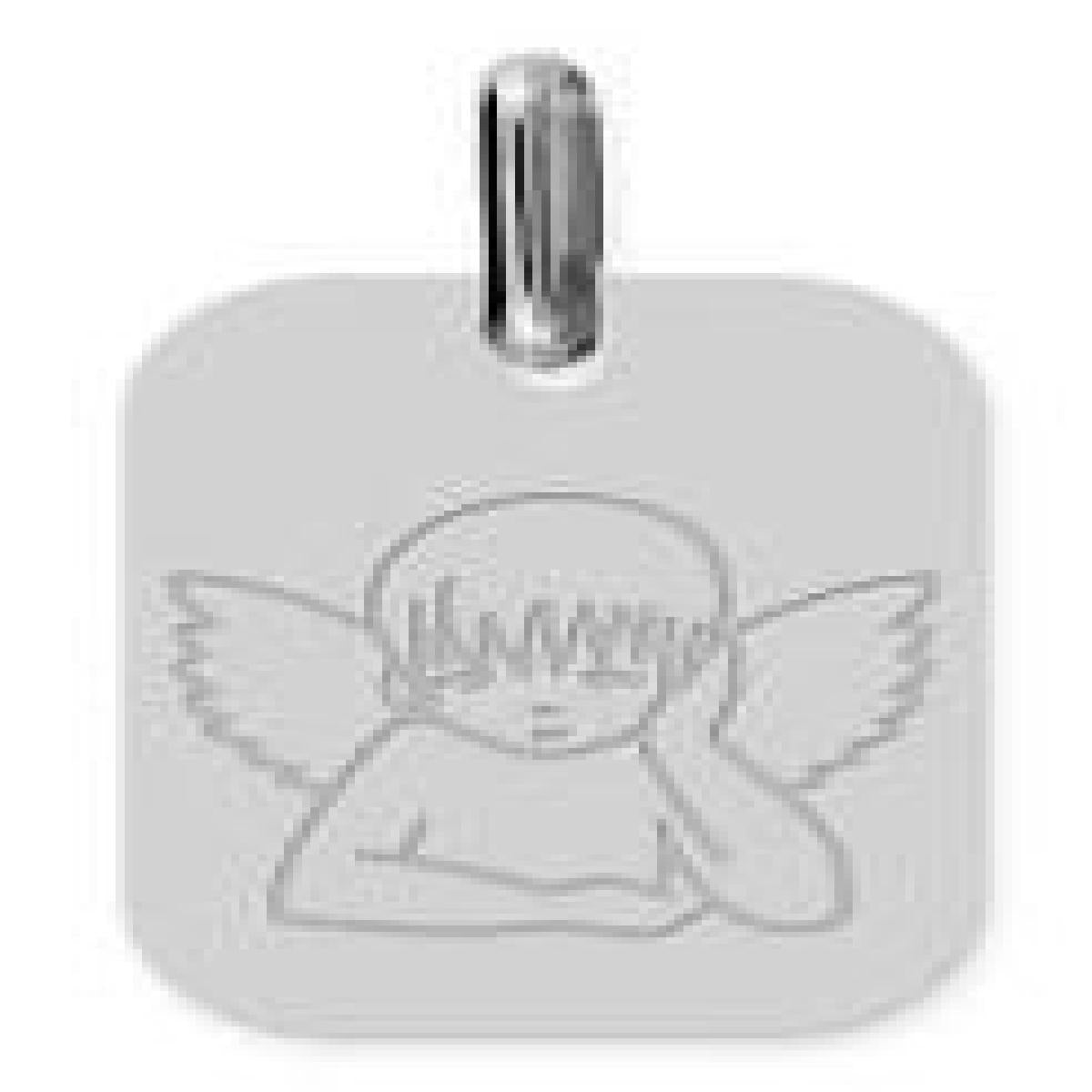 Pendentif Ange Rectangulaire Gravé Recto Verso Gravable ALOÏZE Paris Or Blanc 375/1000