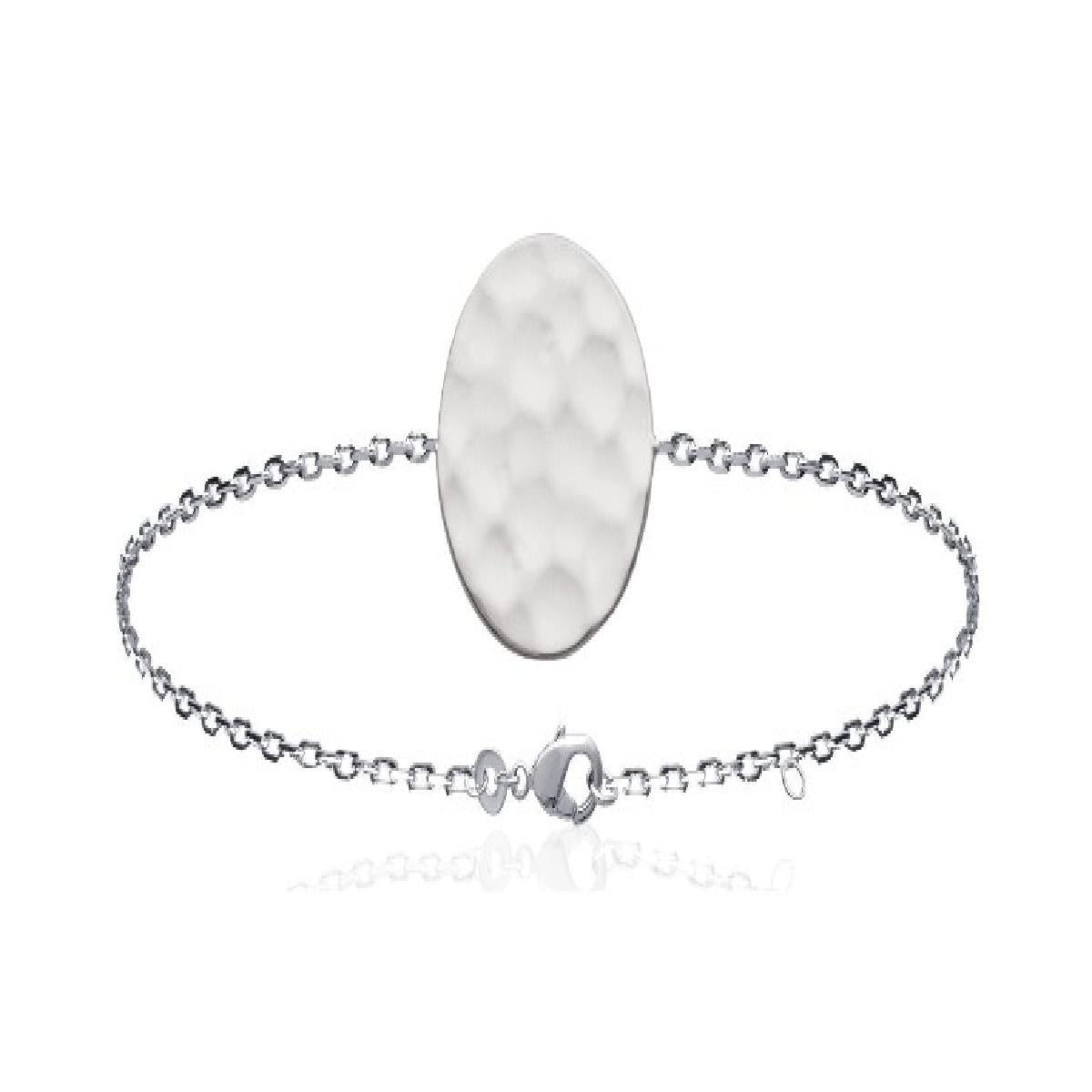 Bracelet Souple AG925 Rond Plein Martelé Central Maille Forçat 18 Cm – Argent Rhodié 925/1000