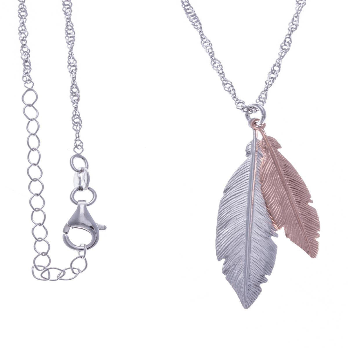 Collier Plumes Doubles – Argent Rhodié 925/1000 Longueur 40 cm et Chaîne de 5 cm