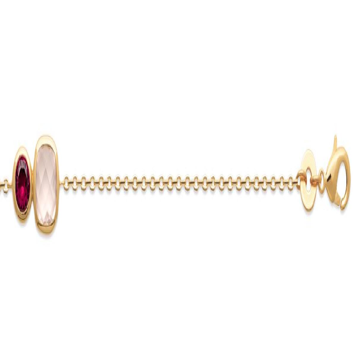 Bracelet Oxyde Teinté Rose Profond Et Quartz Rose Facetté Et Irisé – Or Jaune 18 Carats