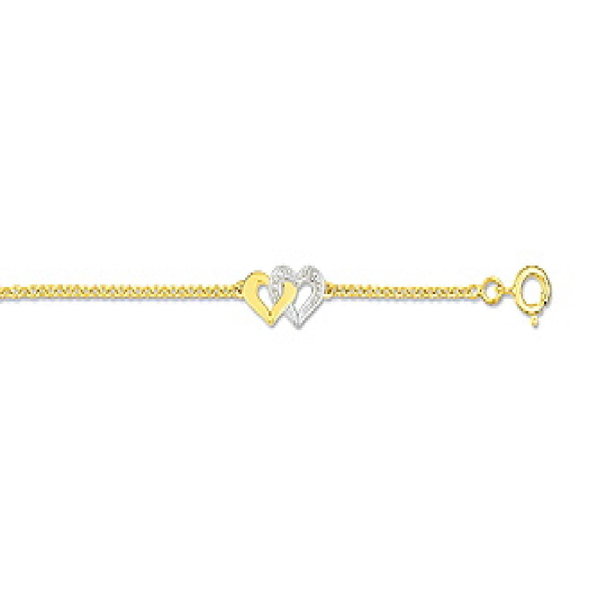Bracelet Souple Coeurs – Plaqué Or Jaune 3 Microns Longueur 18 cm Maille Forçat Fermoir Mousqueton