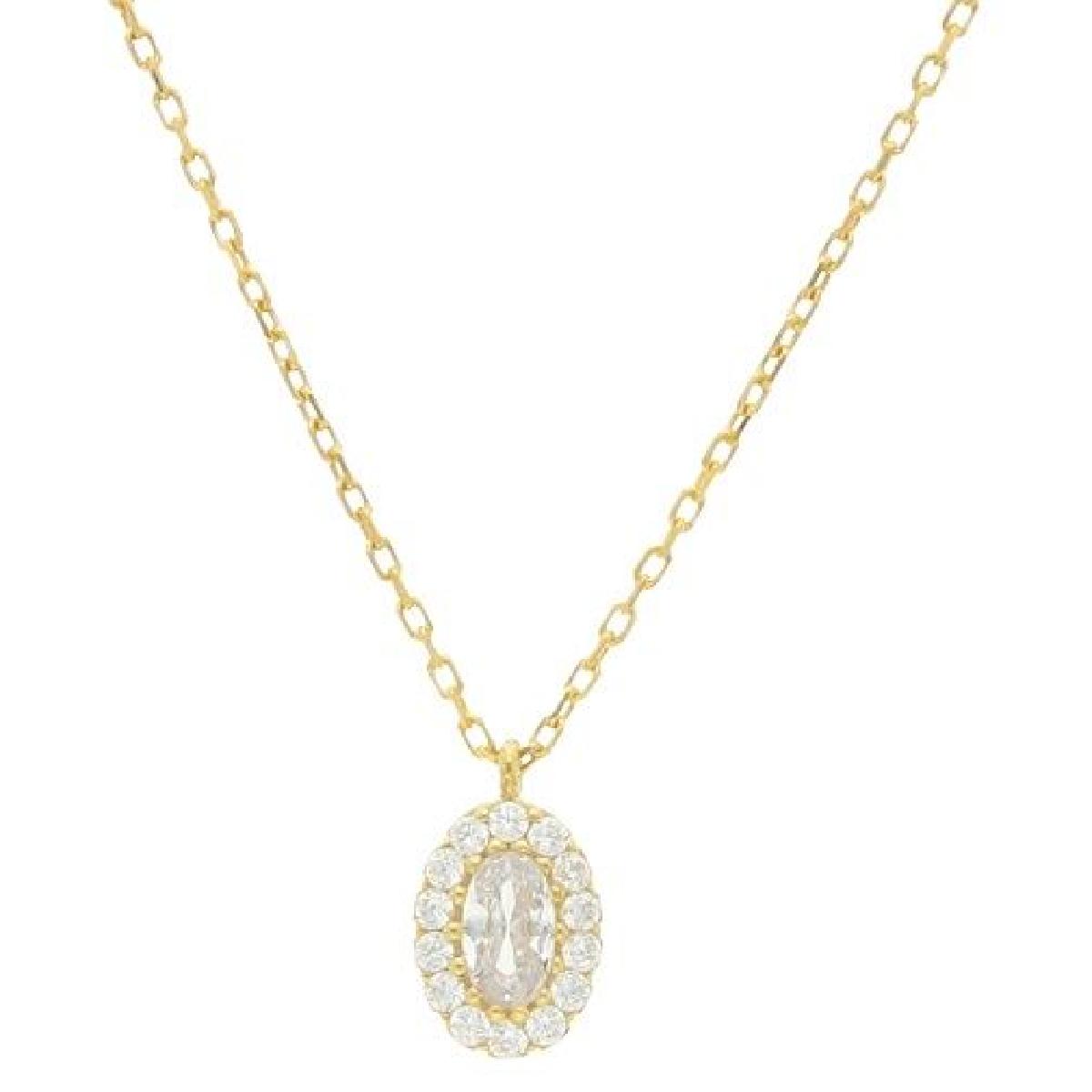 Collier AG925 – Zirconium sur chaîne maille forçat pendentif ovale serti, signé ALOÏZE