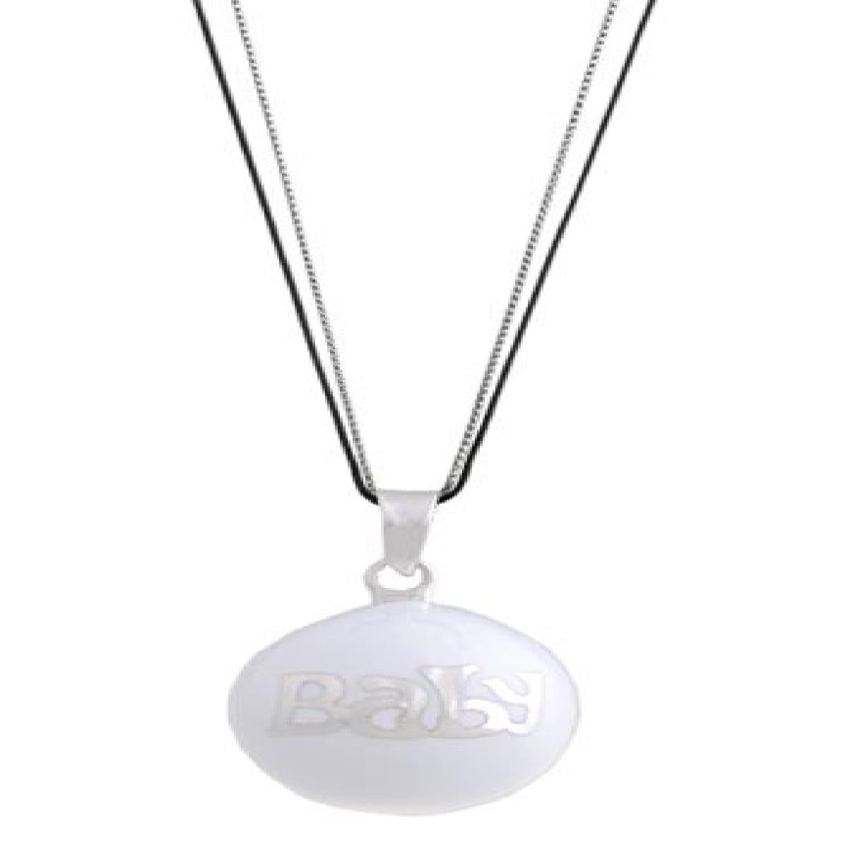 Collier Bola de Grossesse AG925 Argent 925 et Résine Blanche Inscription Baby Gravée