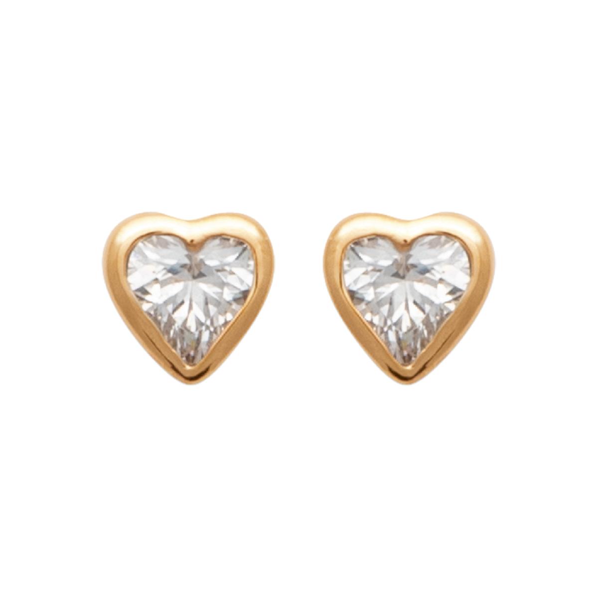 Boucles d'oreilles en plaqué or et oxydes blancs en forme de coeur