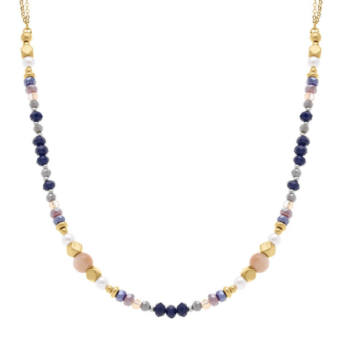 Collier Souple P Couleur Motif Lunaire Gravé – Acier Inoxydable – Pierre de Lune Naturelle