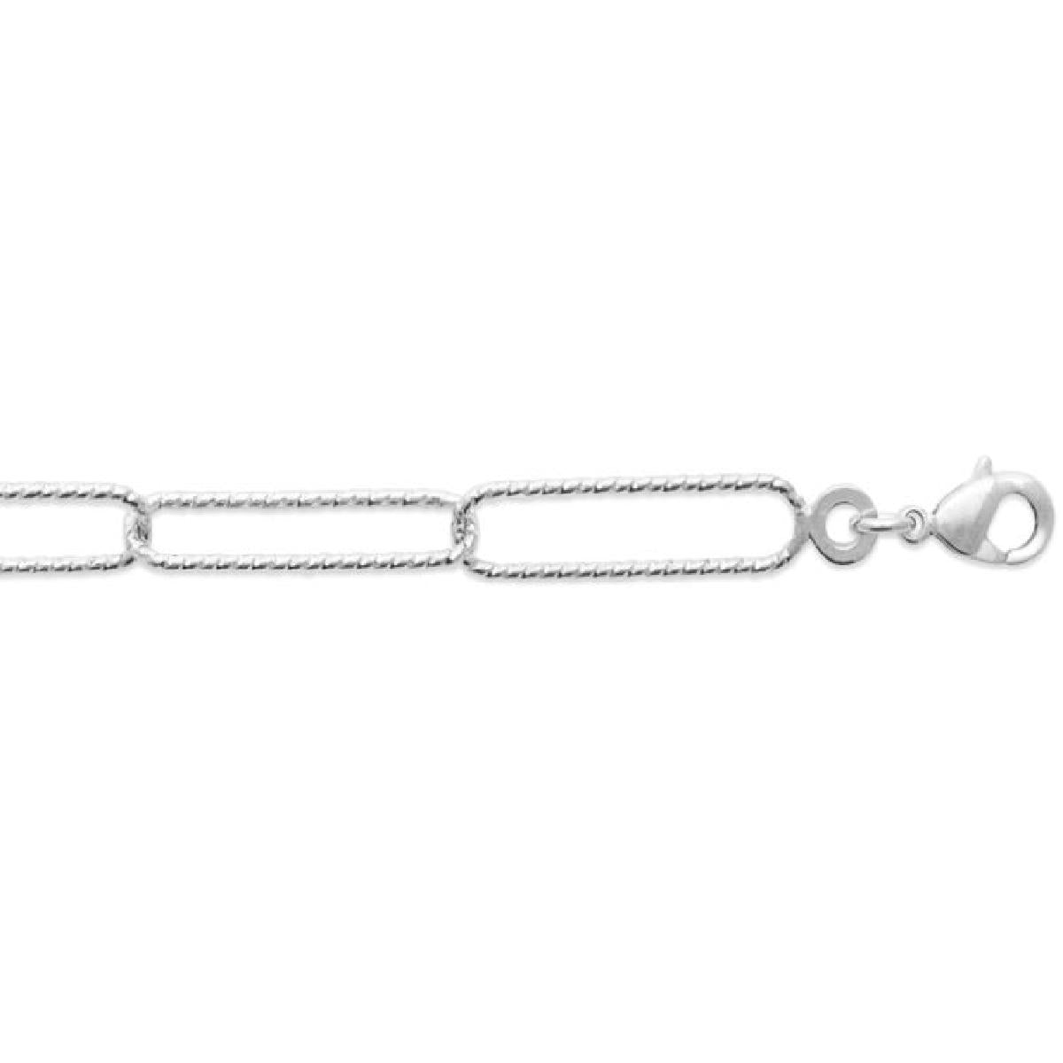 Bracelet Ovalia ALOÏZE Maille Fantaisie Argent Rhodié 925/1000 Longueur 19 Cm Fermoir Mousqueton