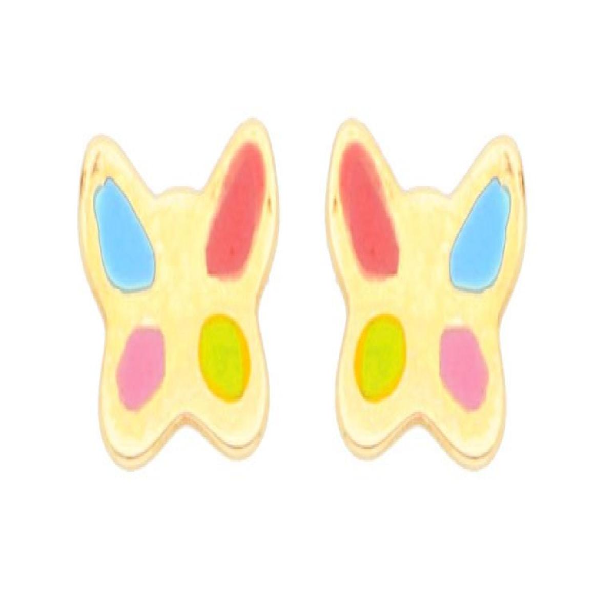 Boucles D'Oreilles Papillon Coloré Pour Enfants Signées Aloïze AU375 – Or Jaune 375