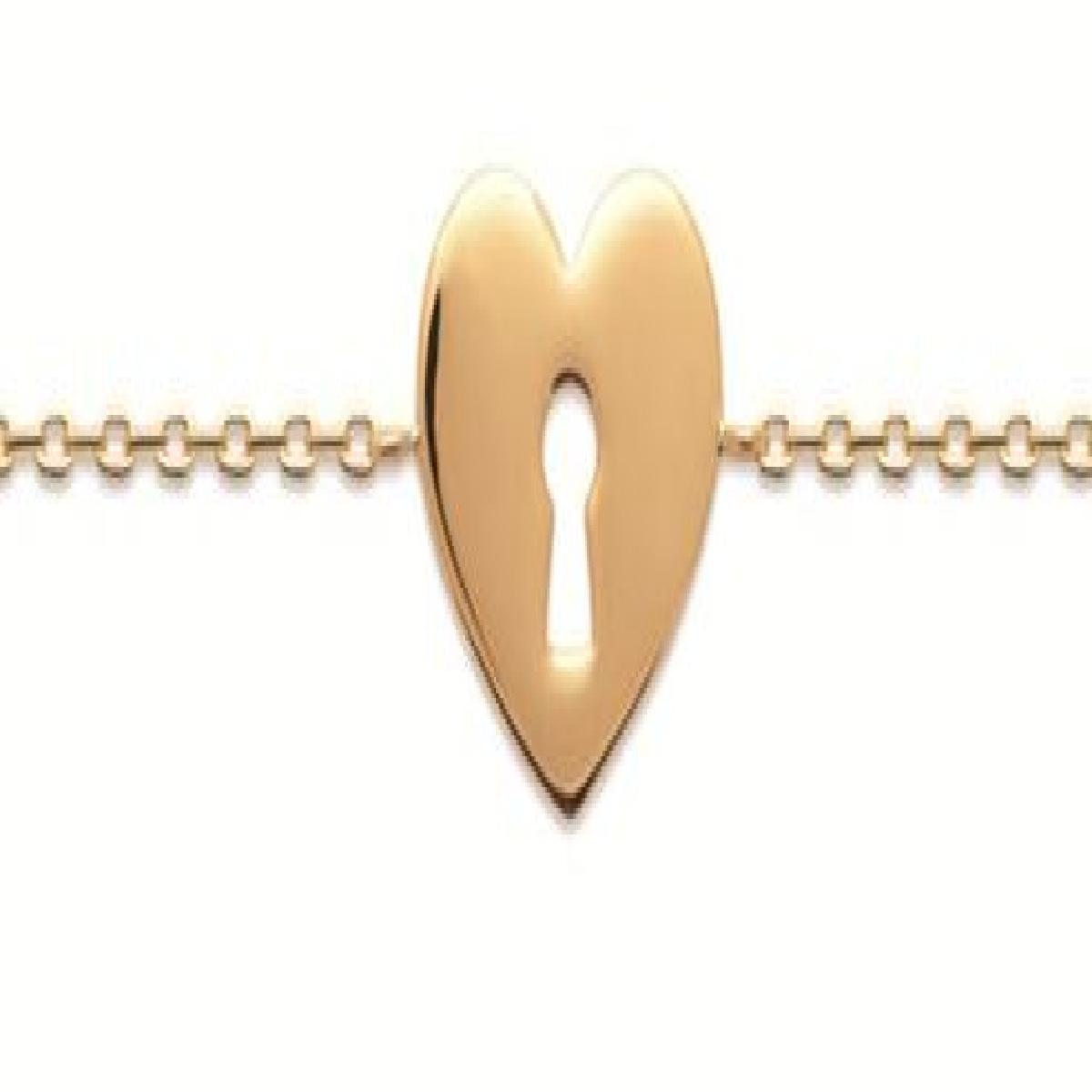 Bracelet Cœur Et Clé Ajouré Gravé Motif Ouvert Et Symétrique Finement Travaillé – Plaqué Or Jaune