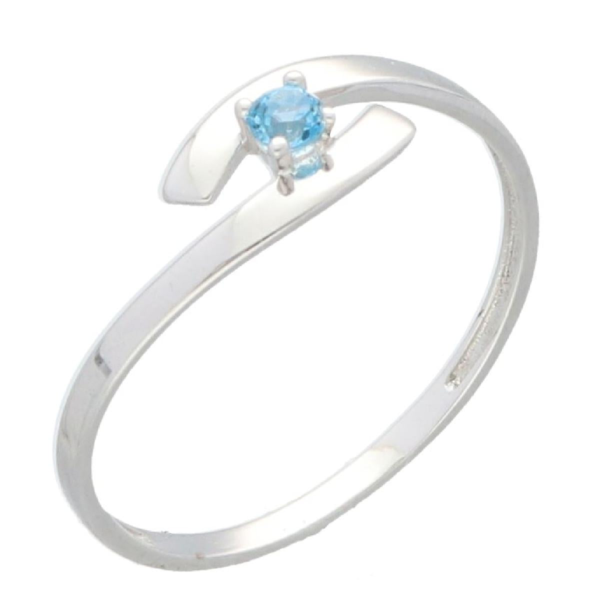Bagues AU375 Topaze Bleue Sertie En Quatre Griffes Argentées – Or Blanc 9 Carats