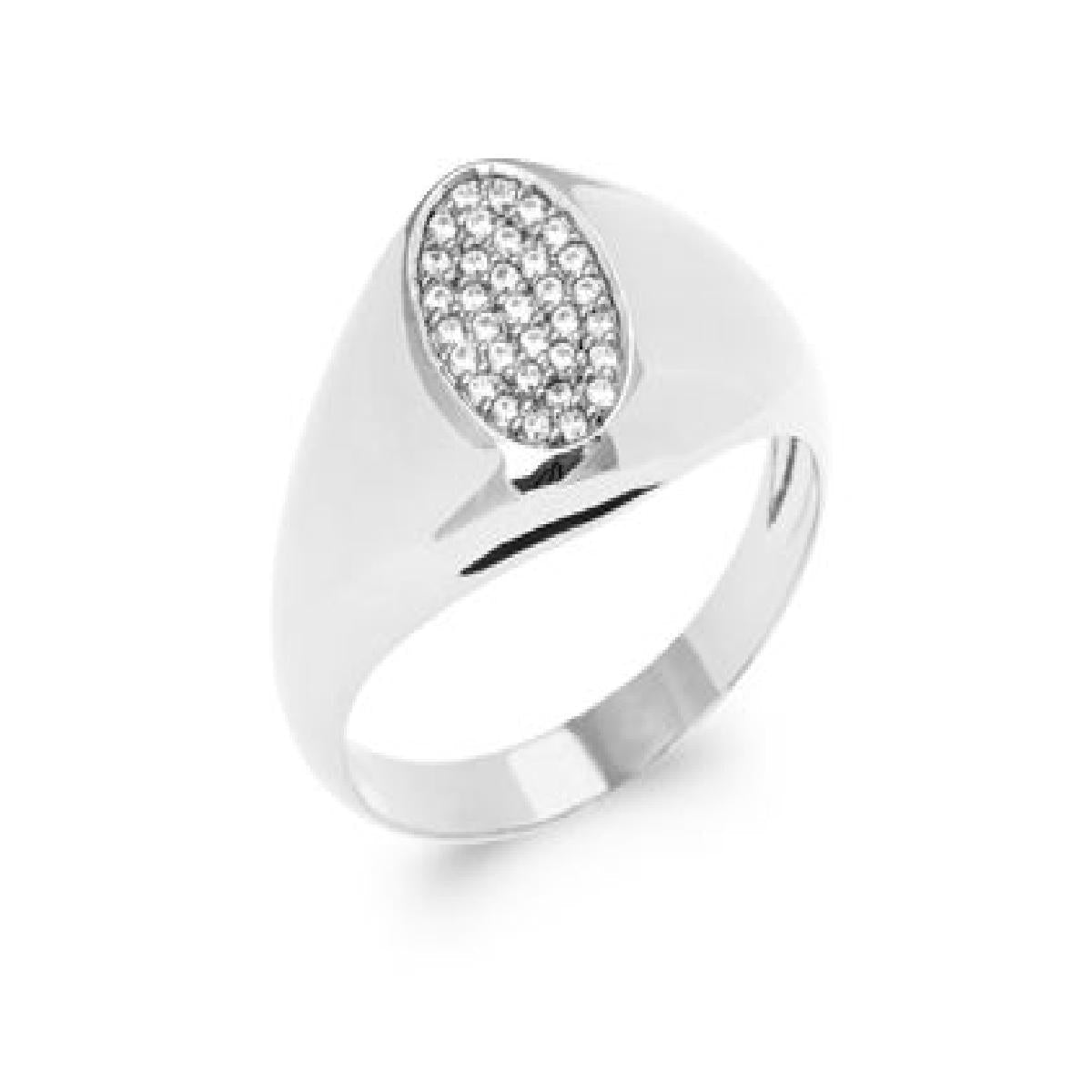 Chevalière AG925 – Argent Rhodié 925/1000 – Plateau 10x8 mm Pavé D'Oxydes De Zirconium