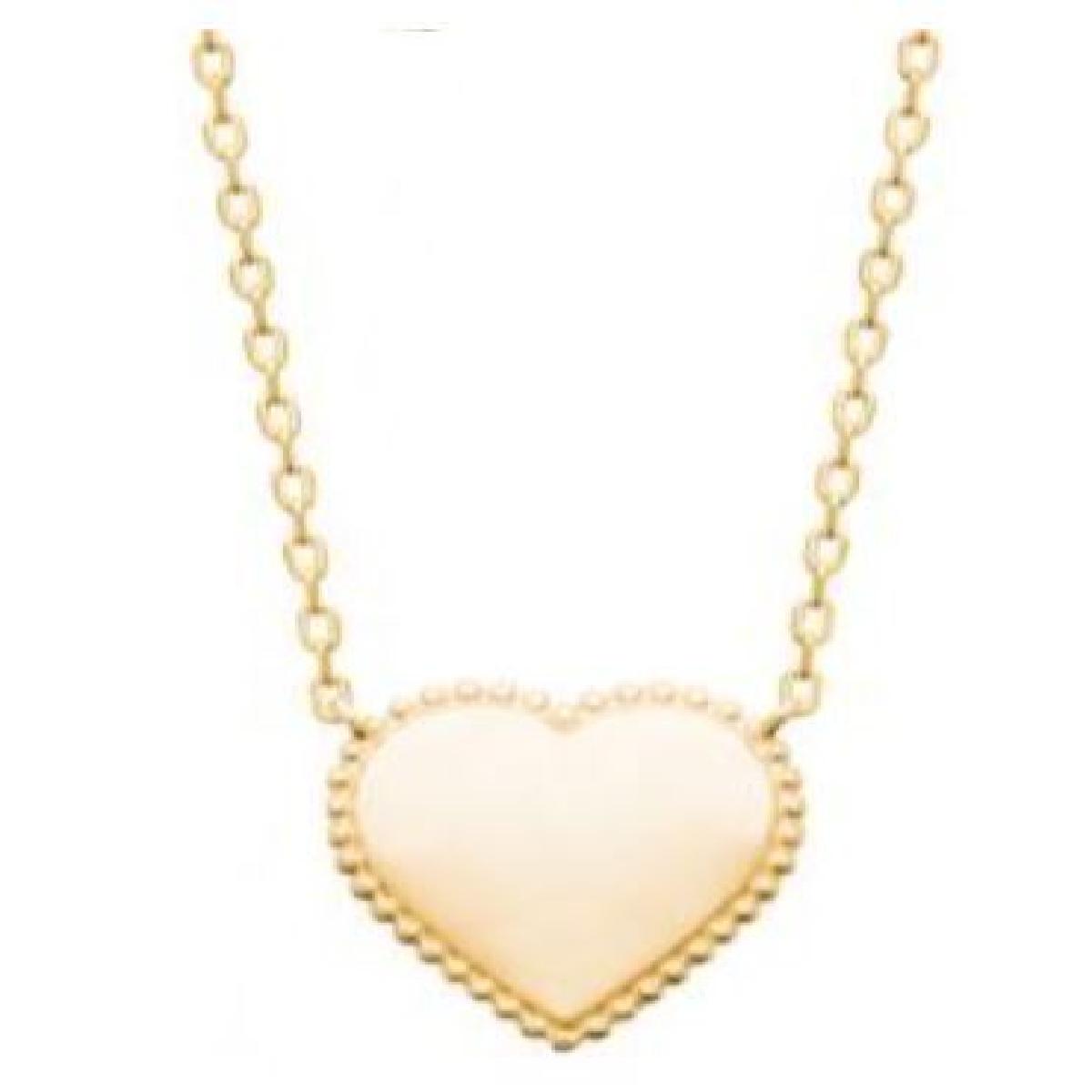 Collier Pendentif Cœur Contour Perlé Gravable Aloïze Collection – Plaqué Or Jaune 750/1000