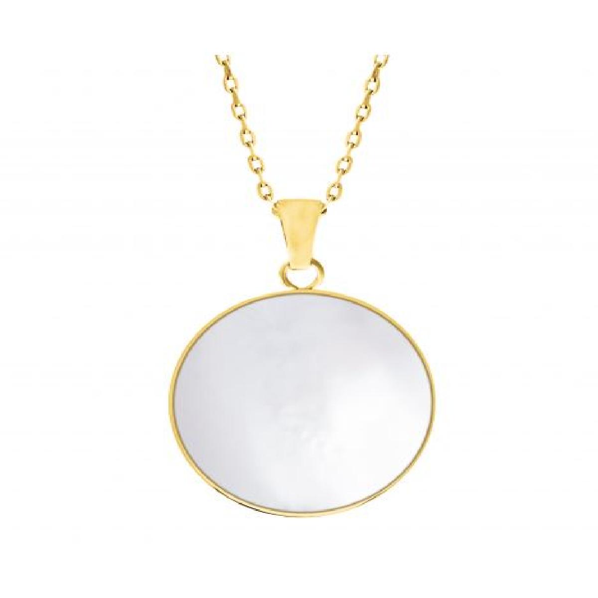 Collier Nacre Blanche Irisée Gravée Motif Signature Atelier – Acier Inoxydable Doré