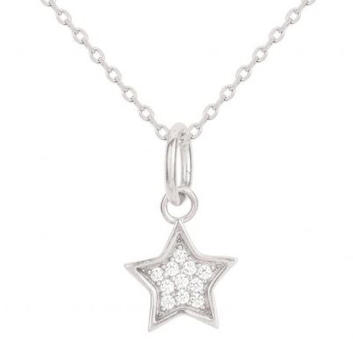 Collier AG925 Zirconium Etoile Pendante Forçat Serti Oxydes Incolores Argent 925/1000