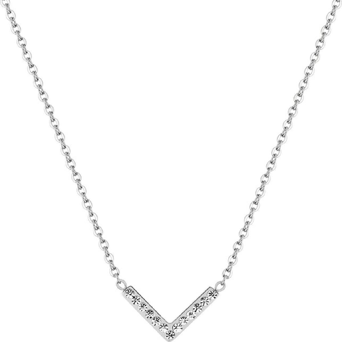 Collier V Forme Serti D'Oxydes De Zirconium Sur Chaîne Forçat – Acier Inoxydable