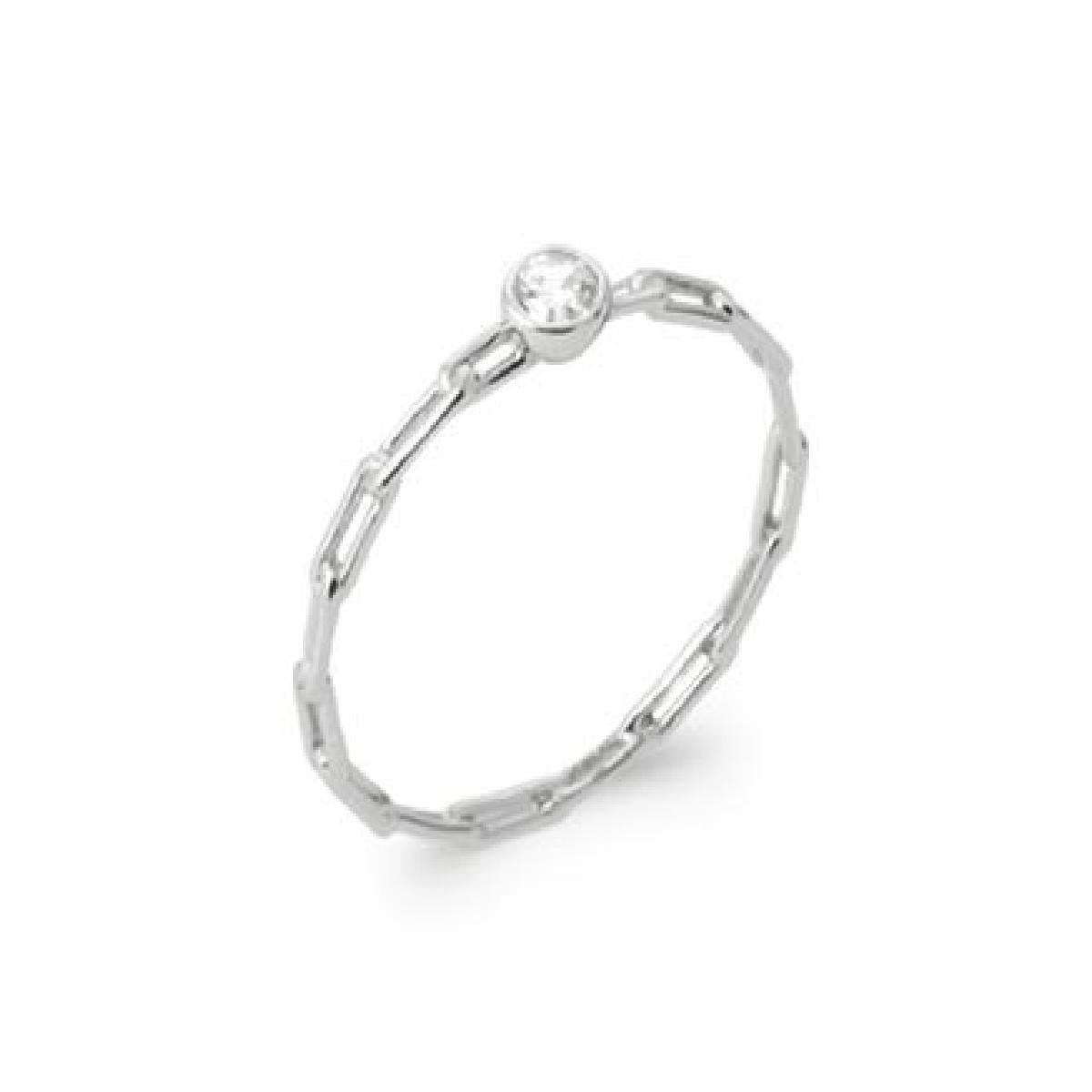 Bague Solitaire AG925 - Argent Rhodié 925 Et Zirconium Serti Clos Mailles En Chaîne