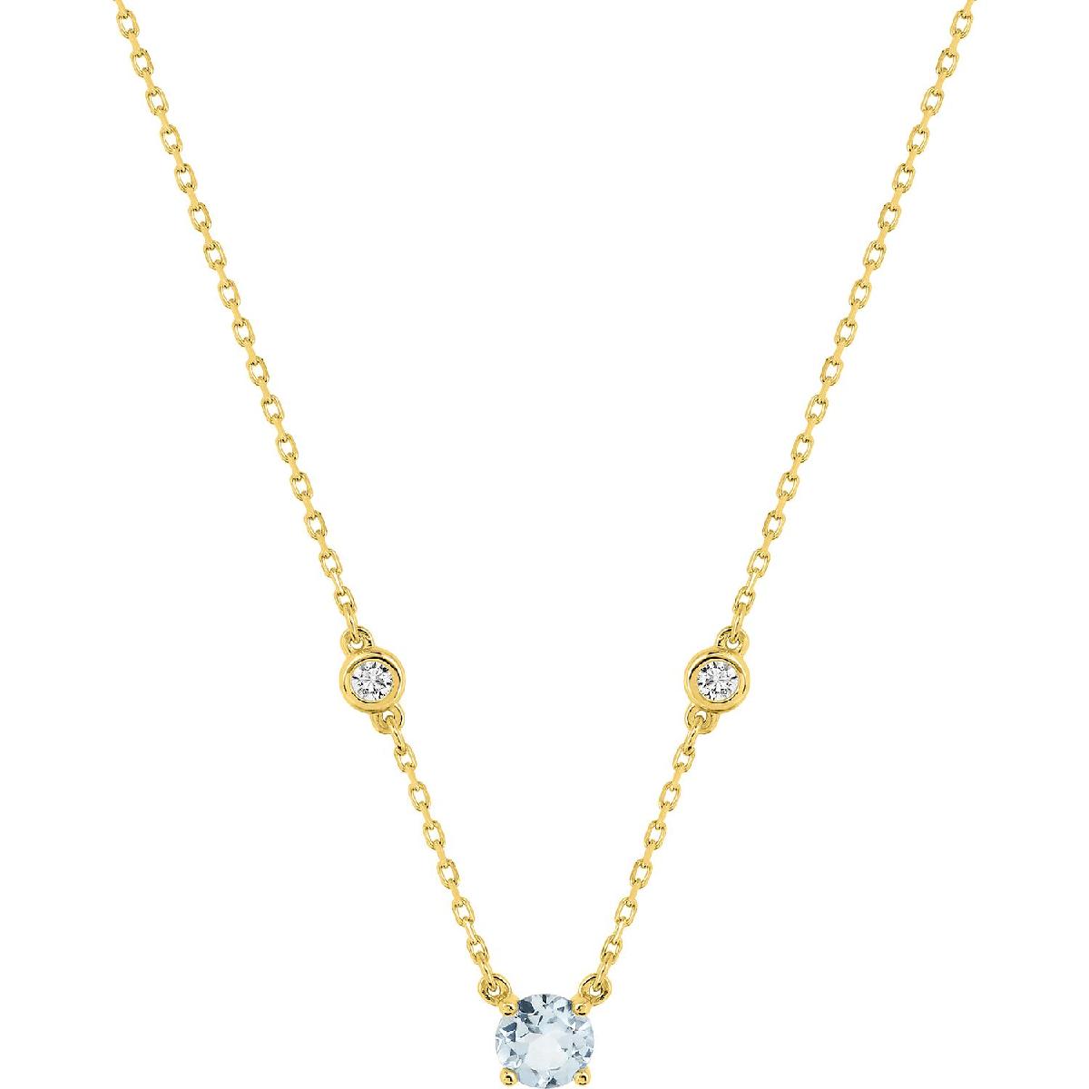 Collier simple pour femme en maillons fins +P. Couleur AU375 – Aigue-marine naturelle