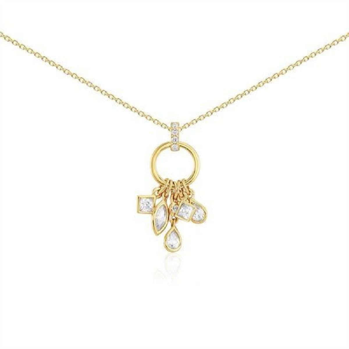 Collier AU375 – Or jaune 9 carats et oxydes de zirconium Pendentif Rond Sertis par cinq papilles