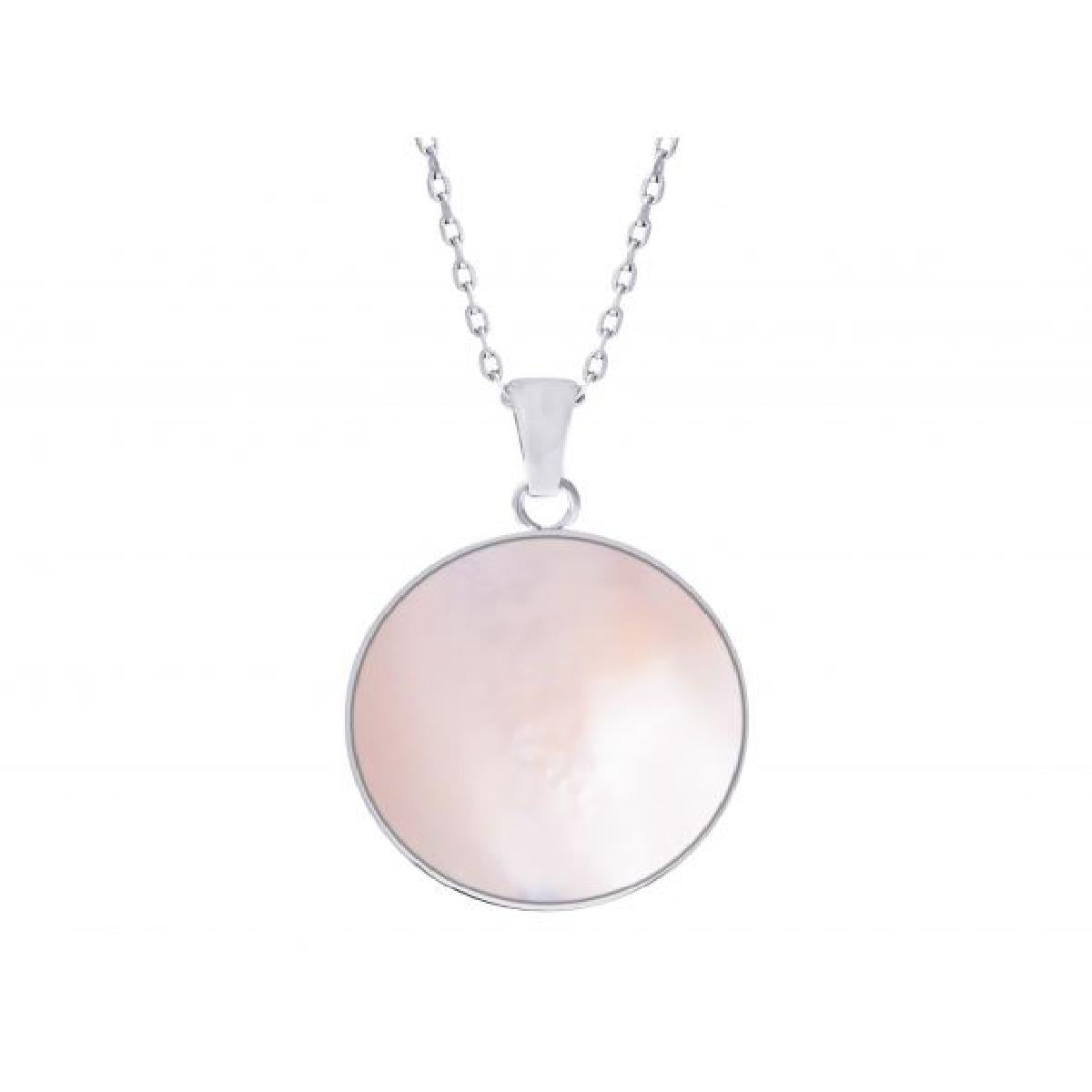 Collier Nacre Rose Irisée Longueur 40 Cm Avec Chaîne Forçat Rallonge 5 Cm – Acier Inoxydable