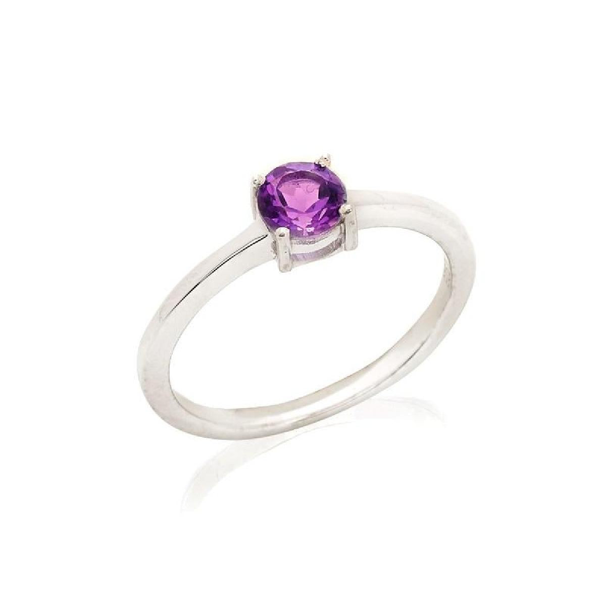 Bague Solitaire en Pierre de Couleur à Monture Traditionnelle Améthyste – Argent 925