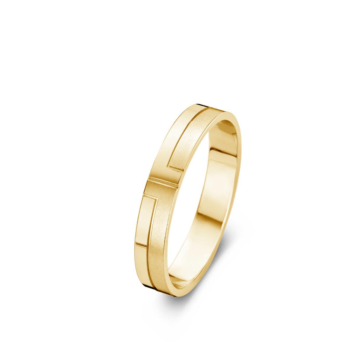Alliances de mariage à motifs géométriques torsadés gravure satinée – Or 18 carats