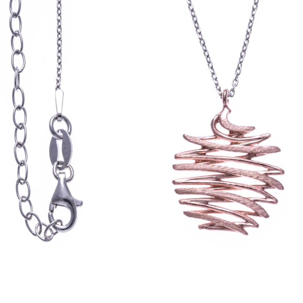 Collier AG925 Pendentif Rosé Satiné – Argent Rhodié 925/1000, Chaîne Forçat 40 Cm, Mousqueton