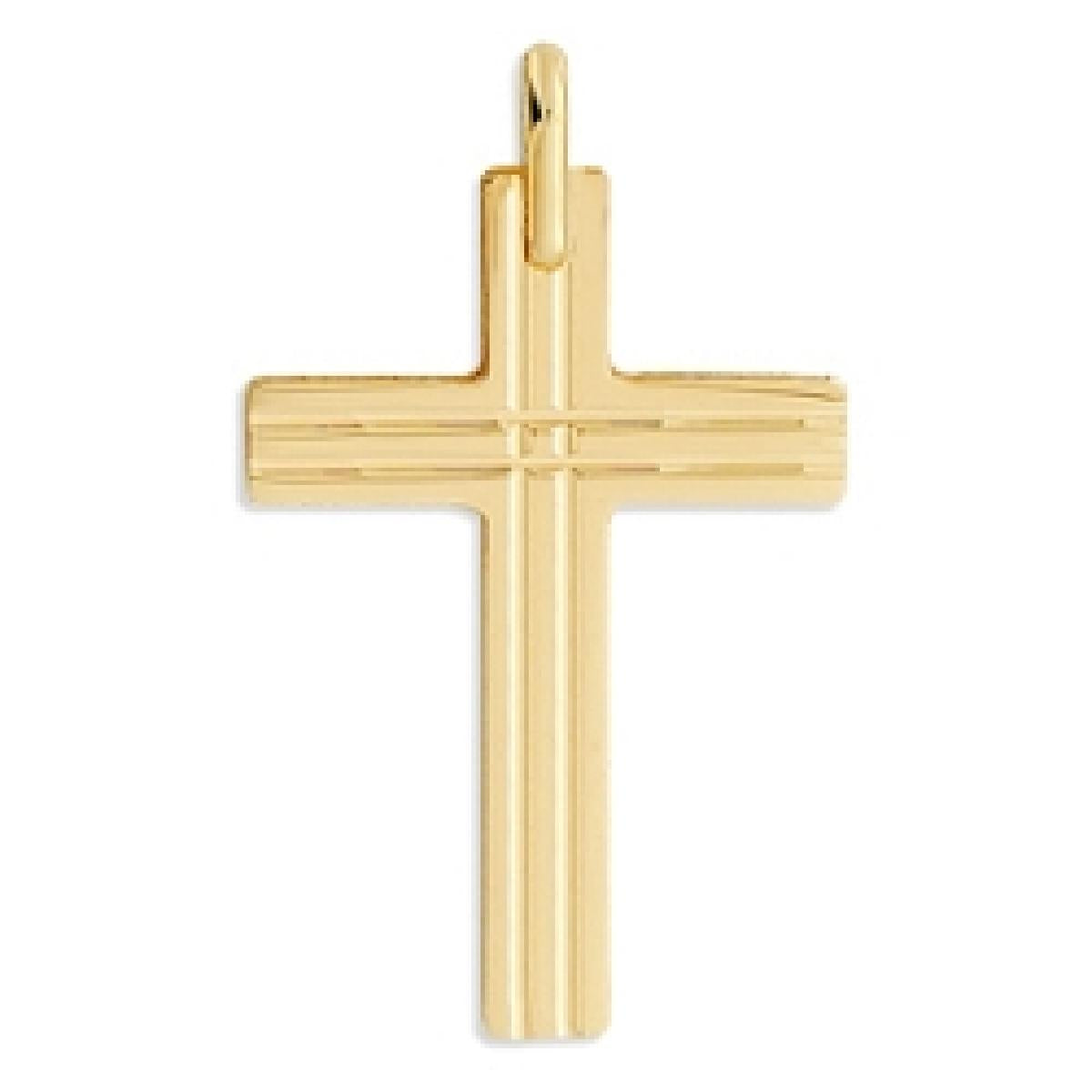 Croix en or jaune 375/1000 lapidée sur les deux faces 25 x 17 mm