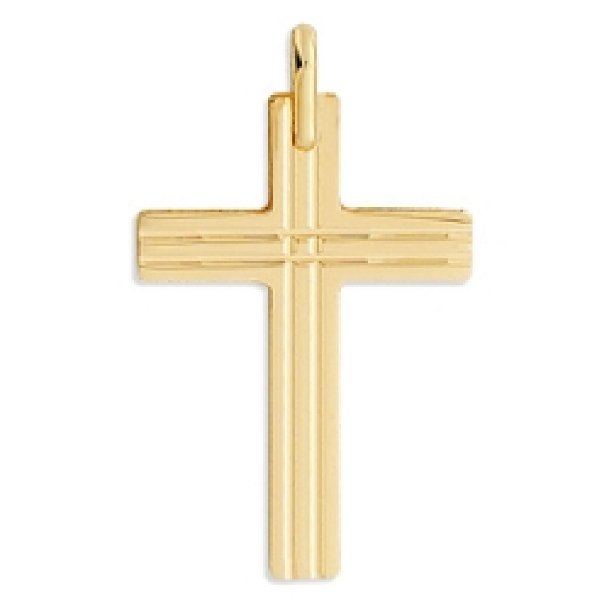 Croix en or jaune 375/1000 lapidée sur les deux faces 25 x 17 mm