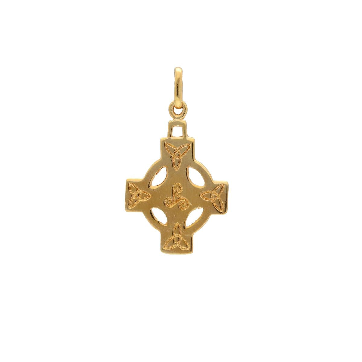 Pendentifs Croix Celtique à Bélière Ovale Gravée Finement – Plaqué Or Jaune Poli