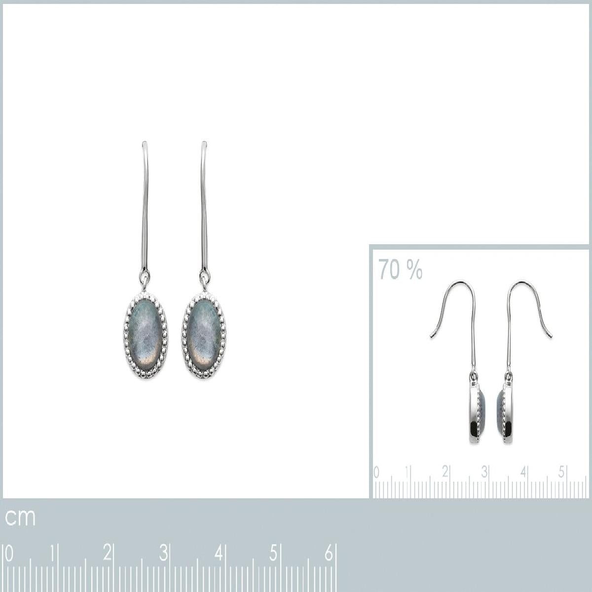 Boucles D'Oreilles Pendantes Labradorite Cabochon Taille Ovale – Argent 925 Rhodié