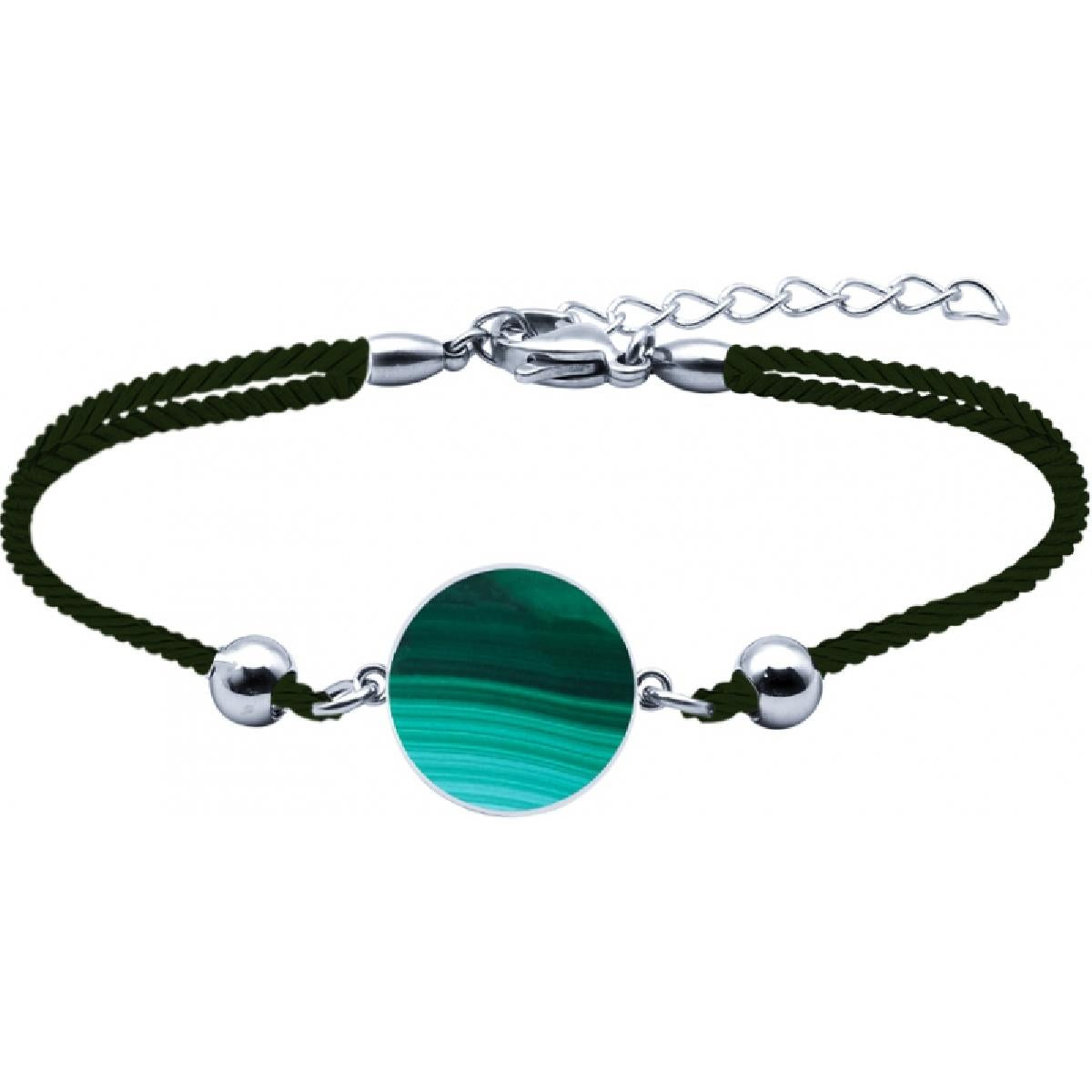 Bracelet Malachite Cercle Sur Cordelette Coton – Acier