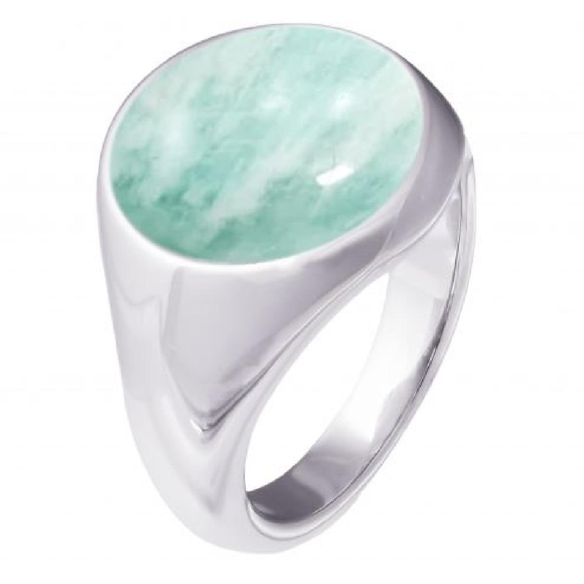 Bague Chevalière Amazonite Plateau Rond Grand Diamètre 18 Mm Poli – Acier Inoxydable