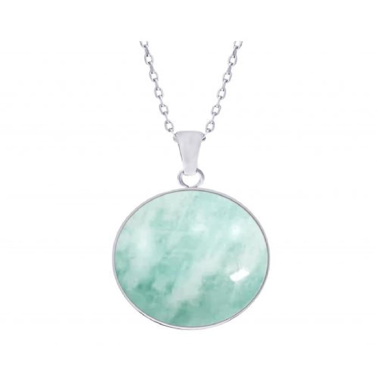 Collier ALOÏZE Amazonite Facettée Taille Goutte Sertie Couleur Vert Pâle – Acier Inoxydable