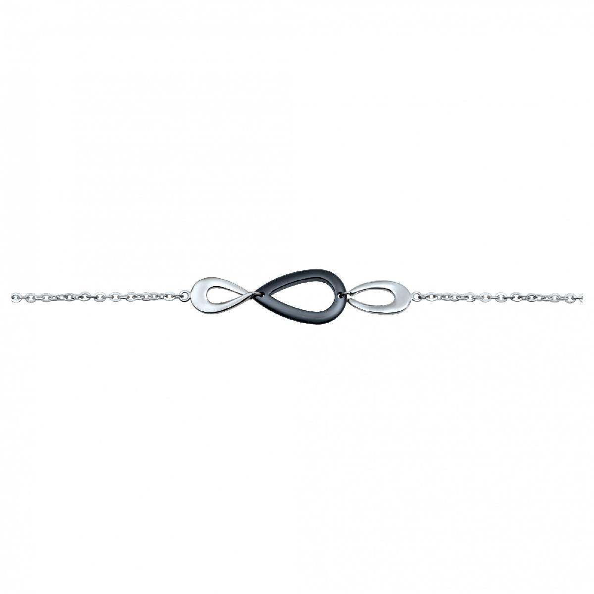 Bracelet Forçat – Acier Argenté Et Céramique Noire, Longueur 17 Cm Plus 2 Cm De Chainette